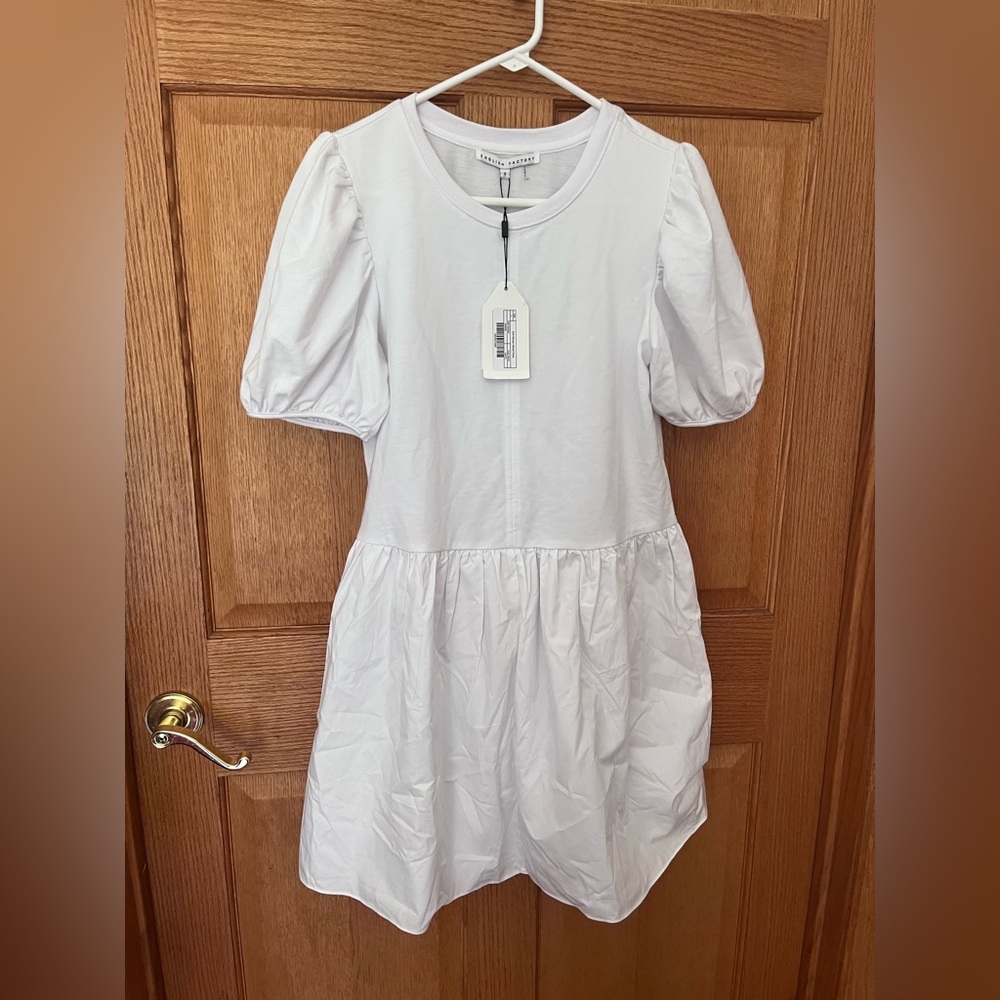 English Factory White Mini Dress with Puff Sleeves